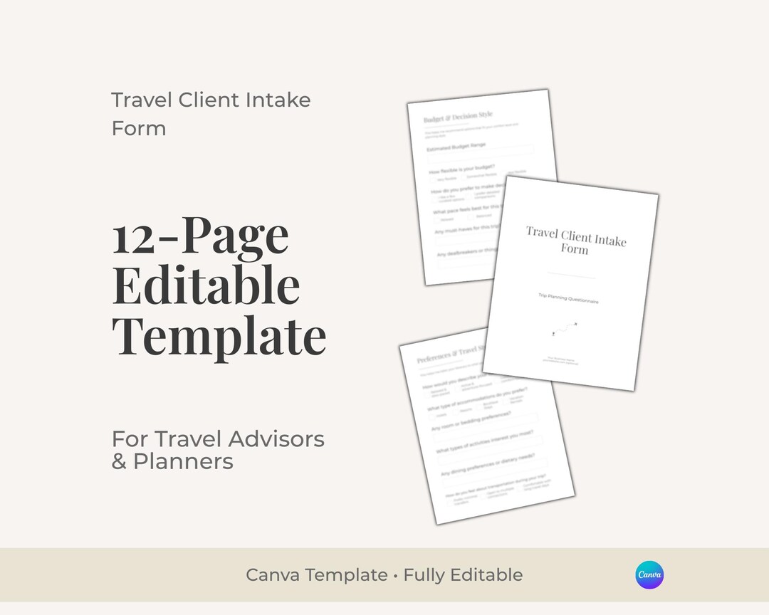 Travel Client Intake Form • Editable Canva Template • Trip Planning ...