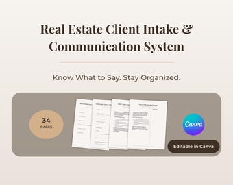 Admisión de clientes inmobiliarios • Sistema de comunicación • Guiones para compradores y vendedores • Plantillas editables de Canva