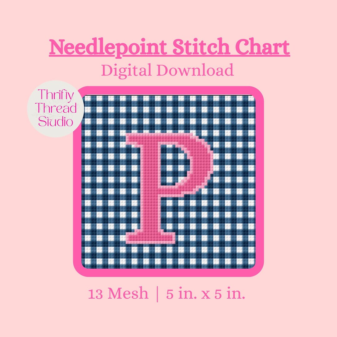 Needlepoint Letter P Pattern - Gingham Alphabet Design - Digital ...