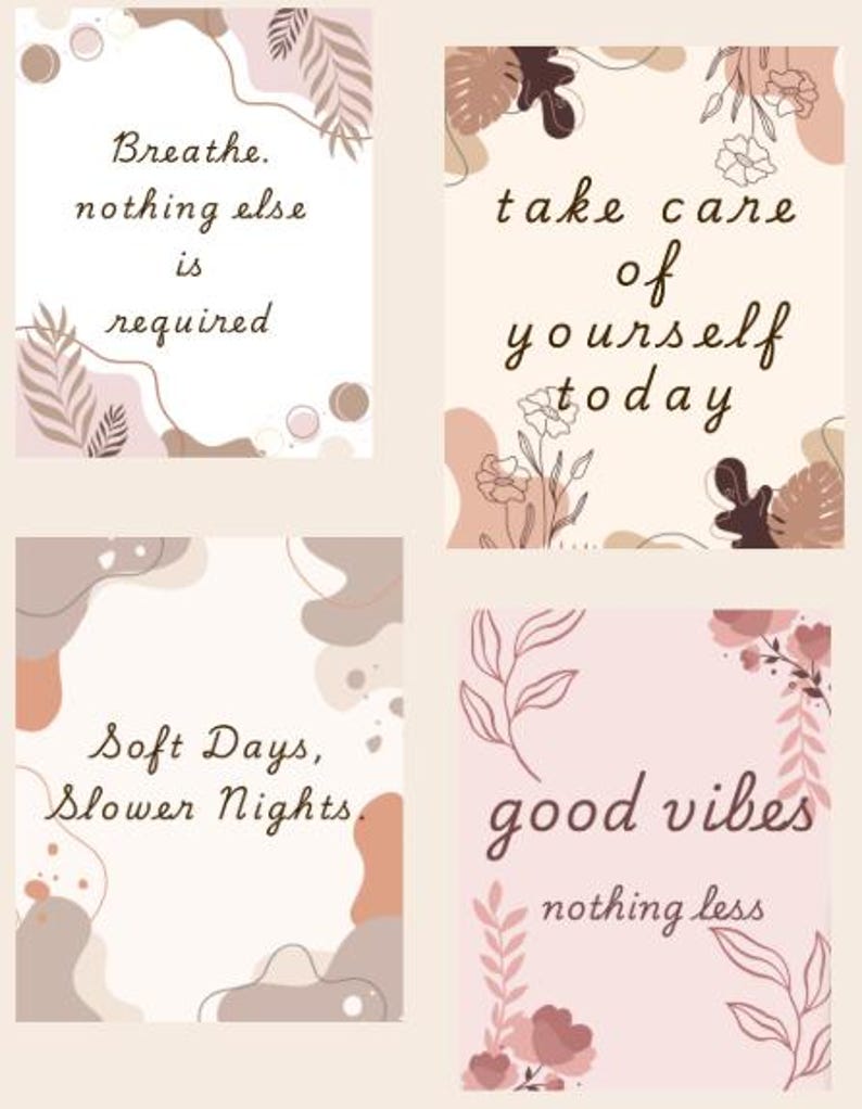 Gentle Mental Health Quotes | Printable Wall Art Set | Soft Neutral ...