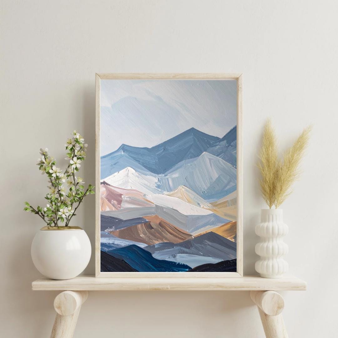 Abstract Mountain Landscape Wall Art Set of 3 | Neutral Blue & Earth ...