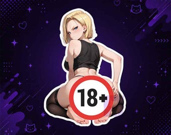 Blondyna Android Waifu: Zmysłowa dziewczyna z anime, matowa naklejka winylowa, element kolekcjonerski