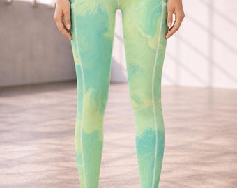Functional Women's Yoga Leggings With Side Pockets|210GSM - Aerial Motion Collections - Mint Lime Breeze