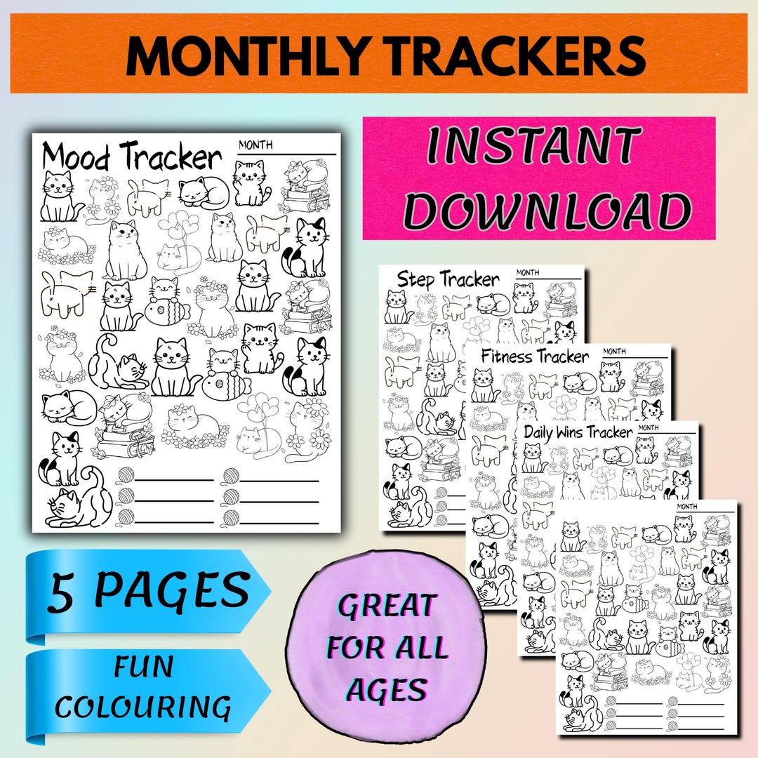 Monthly Habit Tracker CATS Printable - Digital Download PDF - Etsy