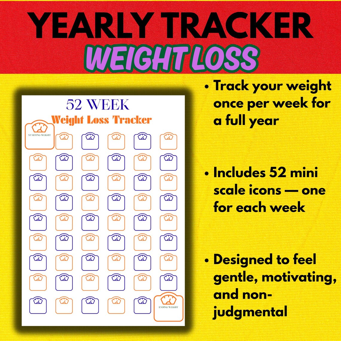 52- Week Weight Loss Tracker Printable | Digital Download | Weekly ...