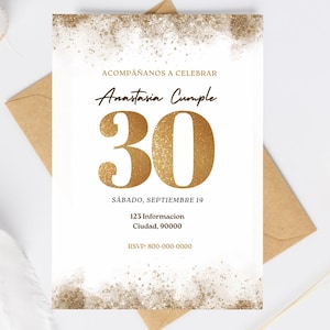 Spanish 30th Birthday Invitation, Gold Glitter,Instant Download Editable Invitation