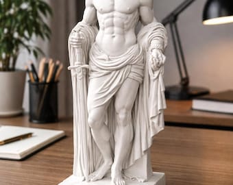 Classical Greek Warrior Statue | 3D Printed Ancient Sculpture | Spartan Style Decor | 9.8” Tall