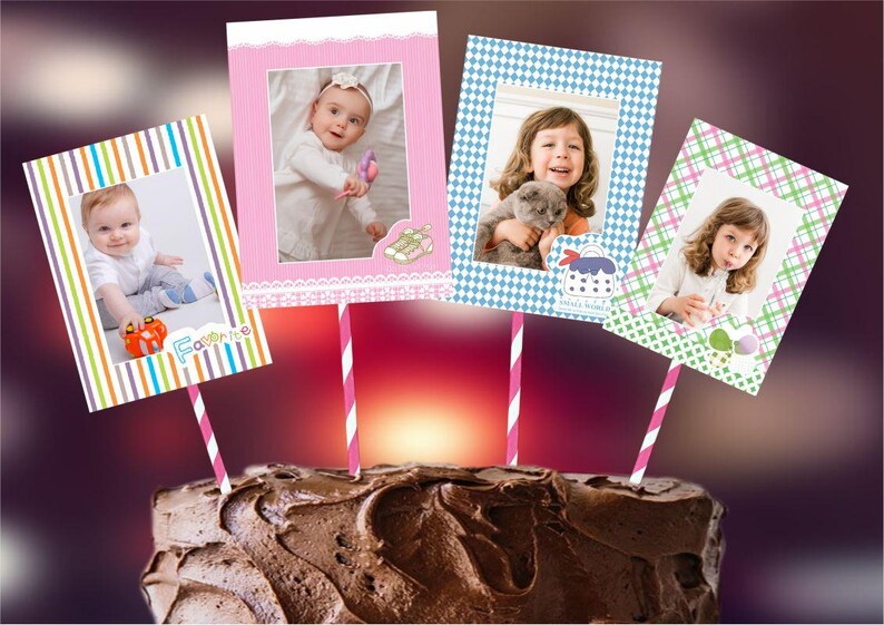 Picture Frame Topper Photo Cake Topper Set of 4 | Picture Cake Picks for Birthday, Baby ...
