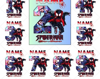 Custom Name Birthday Spiderman Miles Morales Png, Marvel Custom Birthday Family Matching Png, Ghost Spider Birthday Disney Family Trip