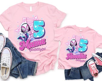 Personalized Ghost Spider Matching Family Birthday Png, Custom Spidey Disney Birthday Girl Character Birthday Spider Mama Family Png