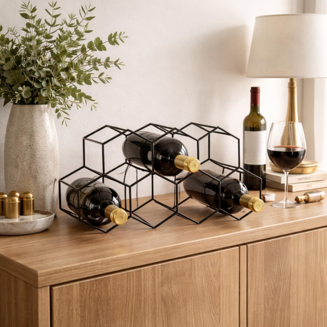 Modern Black Metal 9 Bottle Wine Rack, Countertop Freestanding Holder ...