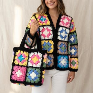 Granny Square Cardigan and Tote Bag Crochet Pattern – Boho Set (PDF Download)