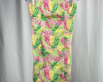 Mini-robe en coton sans bretelles Lilly Pulitzer nouée au dos en patchwork rose T 8
