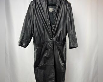 Trench-coat en cuir Otello Pelle vintage de l'an 2000 en noir, petite taille