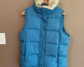 Gilet L.L. Bean en duvet d'oie bordé de fausse fourrure Bleu Taille Moyenne
