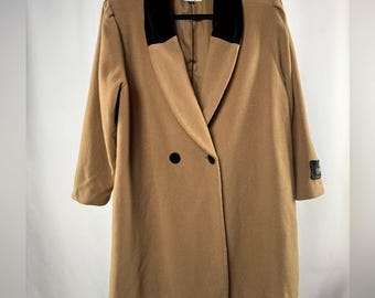 vintage manteau en cachemire à col en velours Elen Town en marron noir taille XL