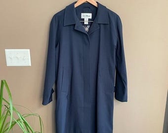 vintage L.L. Bean - Veste habillée à boutons cachés, trench moyen bleu marine