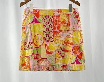 Jupe Lilly Pulitzer en mélange de coton à imprimé fruits du soleil et écusson Happiest Hour taille 6