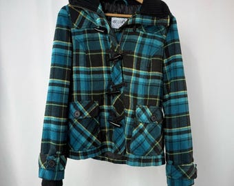 Veste utilitaire à carreaux en laine mélangée dELiA*s Y2K en bleu noir, très petite
