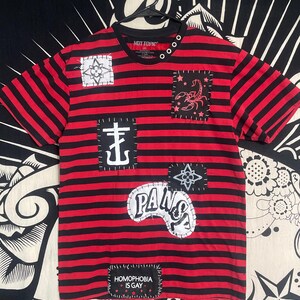 Patchwork Punk Tee Shirt – Frank Iero Inspired, Upcycled Hot Topic, Size Medium