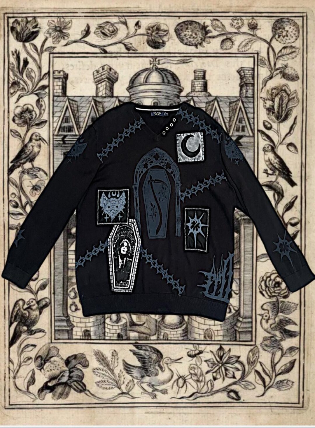 Patchwork Linocut Upcycled Patchwork Linocut Print Sweater - Grunge Punk Sweatshirt Long ...