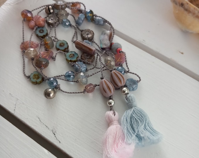 Pink and blue Lariat with tassels