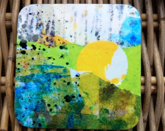 Coasters in green and yellow 'yellow field 1'