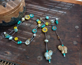 Elephant bead lariat