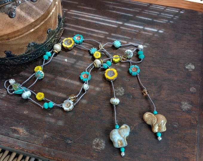 Elephant bead lariat
