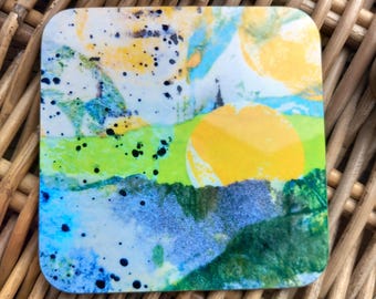 Coasters in yellow and green 'Yellow Field 2'