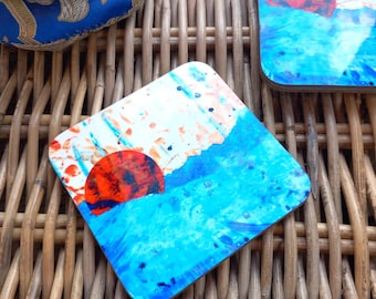 Coasters in Red and Blue 'Red Sun 1'