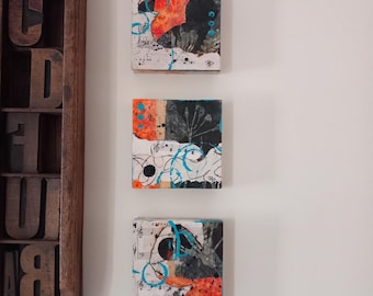 Mini Art Panels on wood set of three