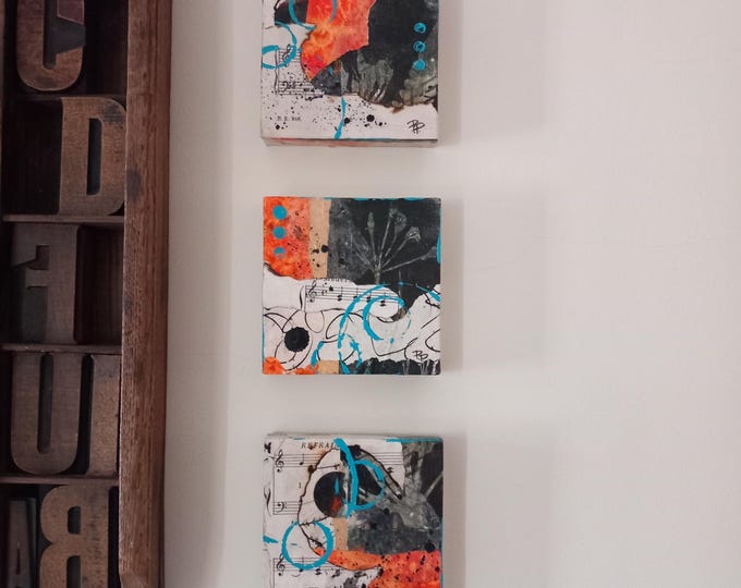 Mini Art Panels on wood set of three