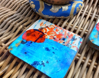 Coasters in Red and Blue 'red sun 2'