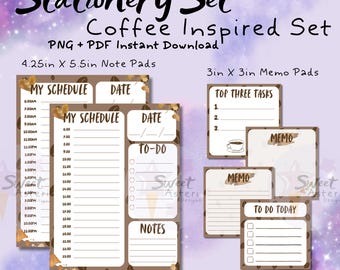 Stationery Set - Coffee (BTS Inspired) | Digital Notepads, Memo Pads, To-Do Lists