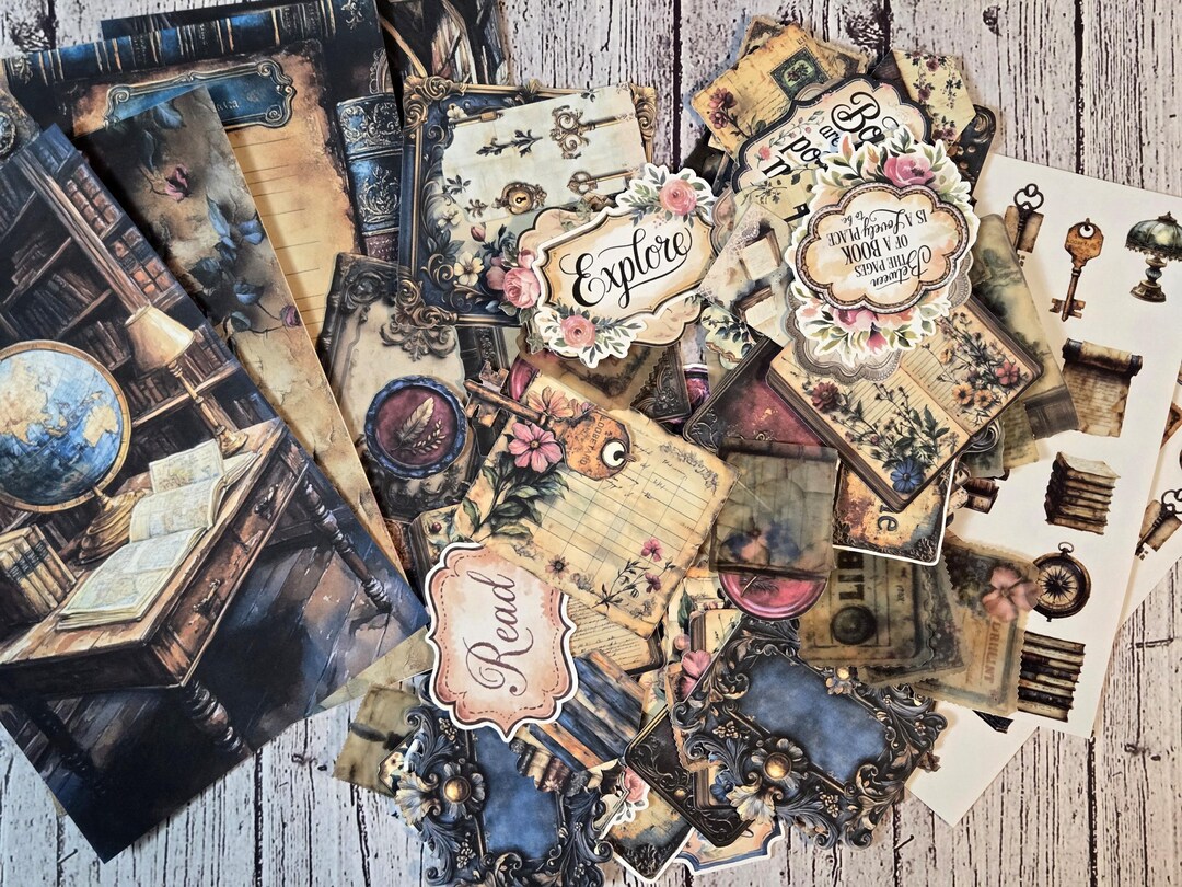 Vintage Library Scrapbook Kit / Junk Journal Ephemera / Scrapbooking ...