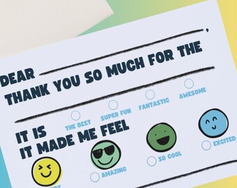 Kids Fill-in-the-Blank Thank You Cards for Birthday Parties – Easy, Fun, Gratitude Notes for Children – Printable, Instant Download