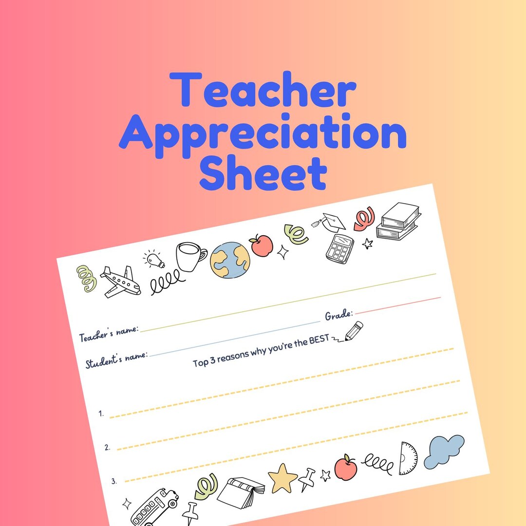 Teacher Appreciation Fill-in Sheet for Kids - Kids End of Year Gift ...