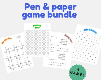 Printable Games for Kids Bundle – Tic Tac Toe, Connect Four, Hangman & Dots and Boxes – Screen-Free Family Games – Instant Download