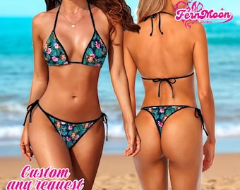 Custom Photo Bikini Set, Tropical Face Bikini, Personalized Picture Swimwear, Funny Beach Bikini, Custom Face Swimsuit Women