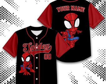 Custom Spidey Baseball Jersey, Personalized Spider Man Jersey, Kids Superhero Shirt, Custom Name Number Baseball Tee, Birthday Gift