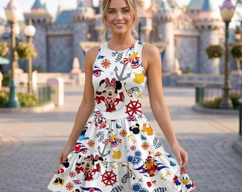 Disney Cruise Line Dress, Mickey Minnie Donald Duck Nautical Dress, Disney Cruise Vacation Outfit, Disney Family Trip Dress