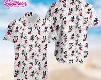 Disney Mickey Mouse All Over Hawaiian Shirt, Classic Mickey Pattern Aloha Button Up