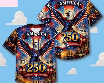 Personalized America 250 Jersey, 4th of July Baseball Shirt, USA Patriotic Jersey, Custom Name Number Independence Day Outfit