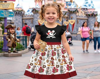 Mickey Pirate Girls Dress, Disney Pirate Adventure Dress, Minnie Pirate Outfit, Disney Cruise Kids Dress, Fantasyland Park Vacation Dress