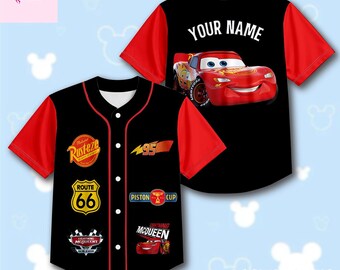 Custom Name Lightning McQueen Kids and Youth Baseball Jersey, Aldult Unisex Varsity Baseball Jersey, Disneyland Summer Vacation