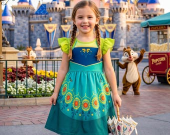 Anna Inspired Girls Dress, Frozen Princess Dress, Arendelle Adventure Outfit, Nordic Floral Kids Dress, Sunflower Princess Costume