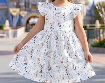 Olaf Frozen Girls Dress, Disney Snowman Character Dress, Frozen Birthday Outfit, Winter Wonderland Dress, Disney Vacation Kids Dress