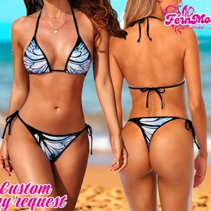 Butterfly Bikini Set, Aesthetic String Bikini, Cute Fairy Swimwear, Pastel Butterfly Bikini, Tie Side Swimsuit Women, Custom Beachwear