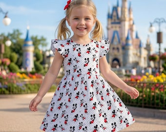 Classic Mickey Mouse Girls Dress, Disney Vacation Dress, Mickey Character Kids Outfit, Disney Park Birthday Dress, Family Trip Outfit